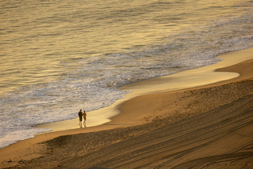 couple on a beach aerial view